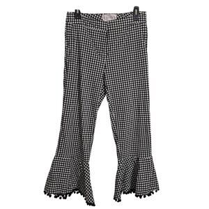 Nanette Lepore Black White Check Ball Fringe Wide Leg Pants Sz 6